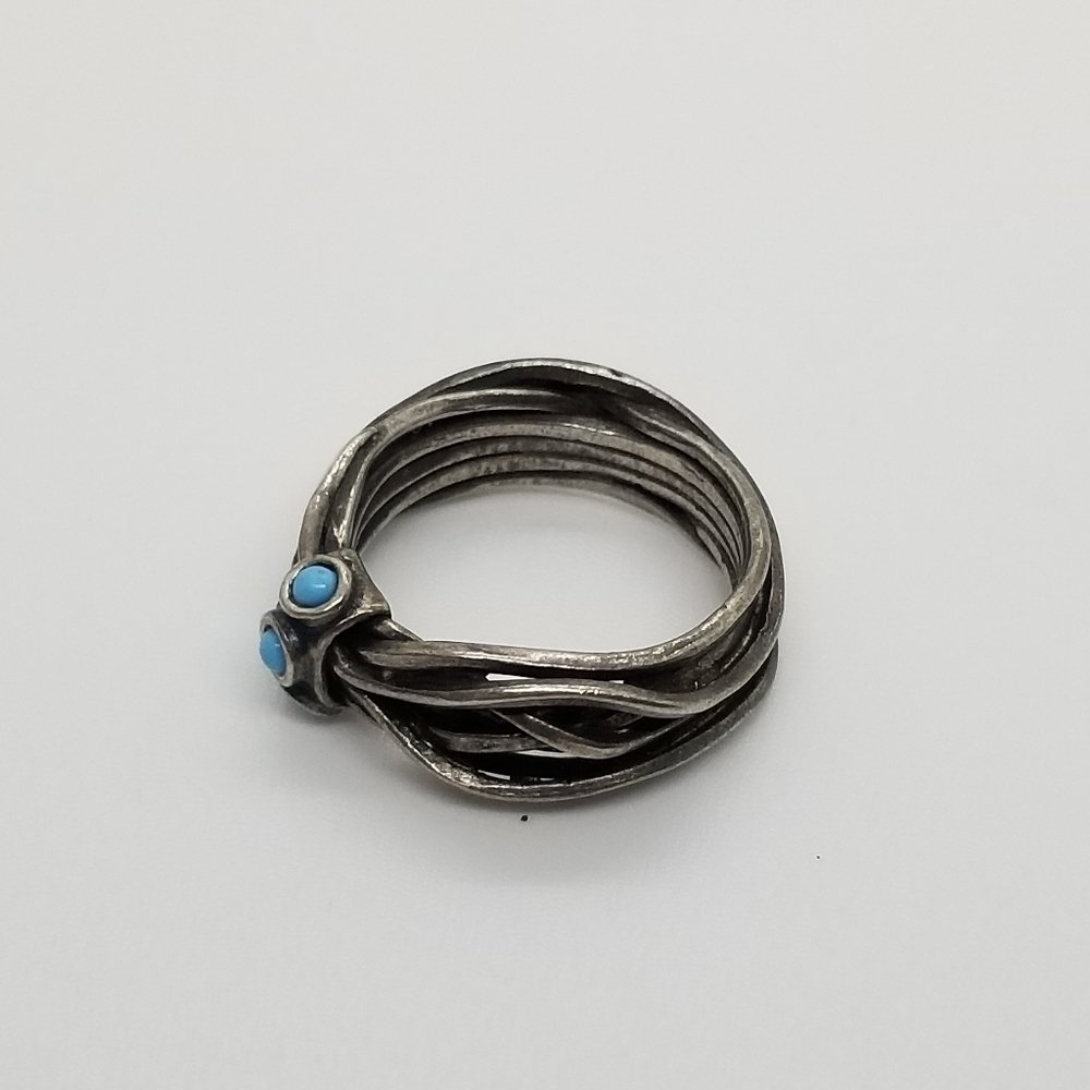 Golan Goldex sterling silver ring small turquoise cabochons size 6.75 brutalist - Picture 2 of 5